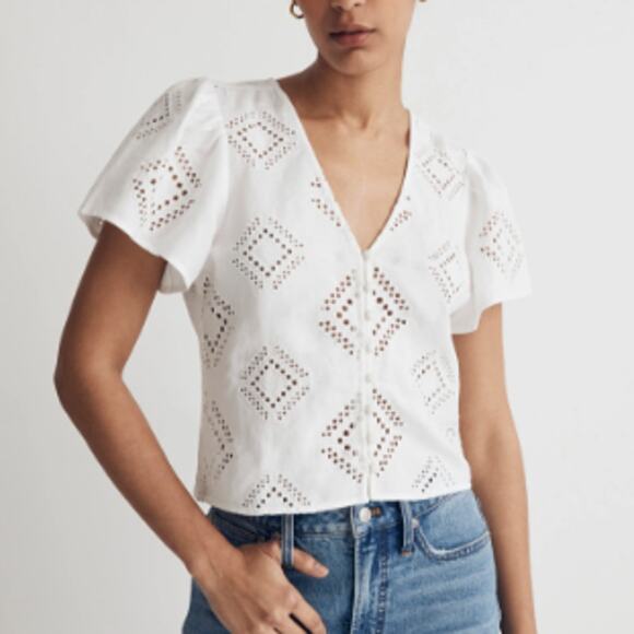 Madewell Tops - NWT Madewell White Eyelet Flutter-Sleeve Top XS